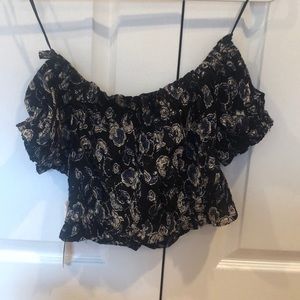 Off-the-shoulder Blue Floral Top